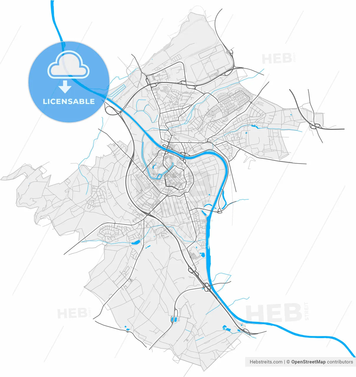 Saarlouis, Saarland, Germany, high resolution vector map - Instant download PDF and JPG