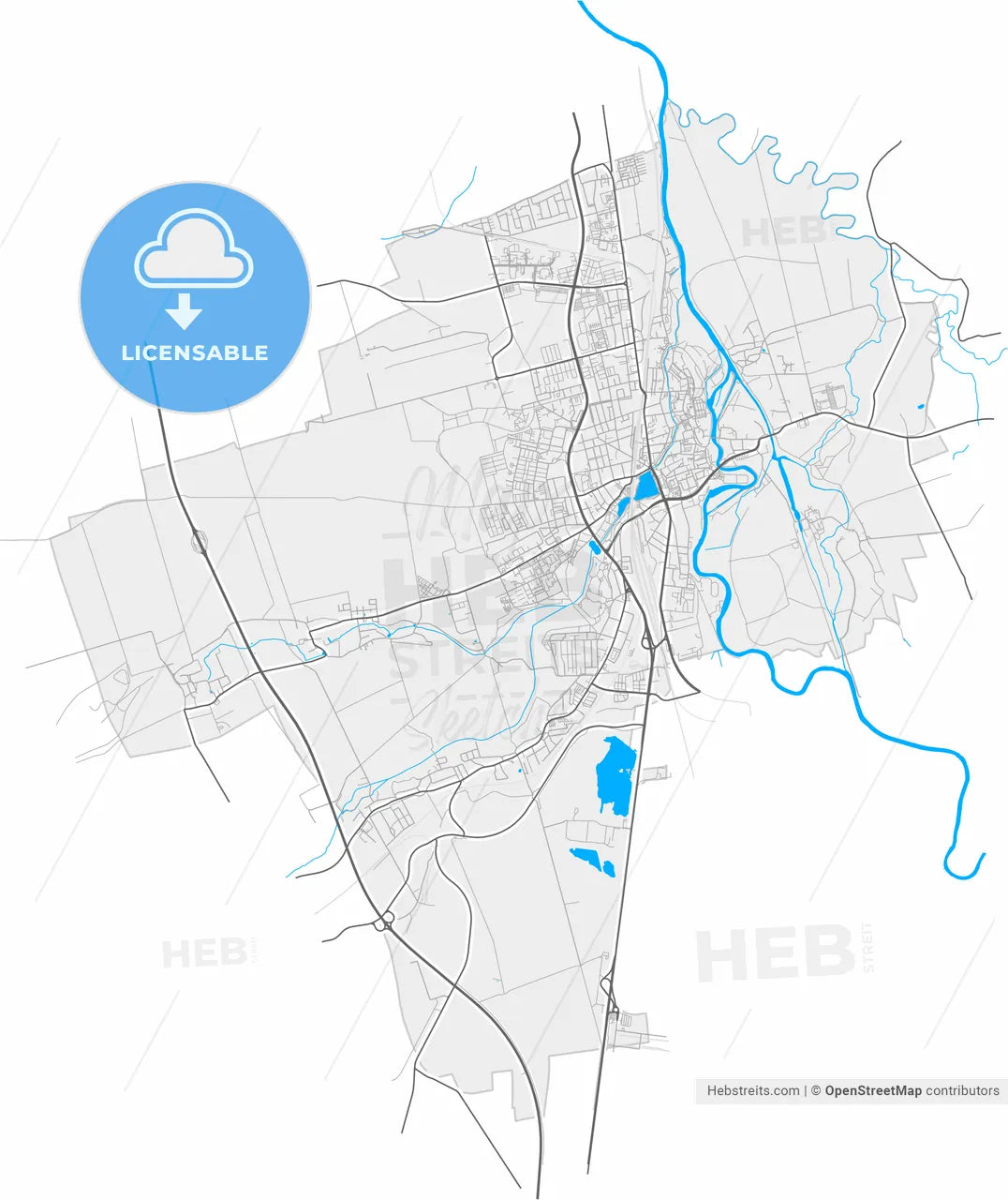 Merseburg, Saxony-Anhalt, Germany, high resolution vector map - Instant download PDF and JPG