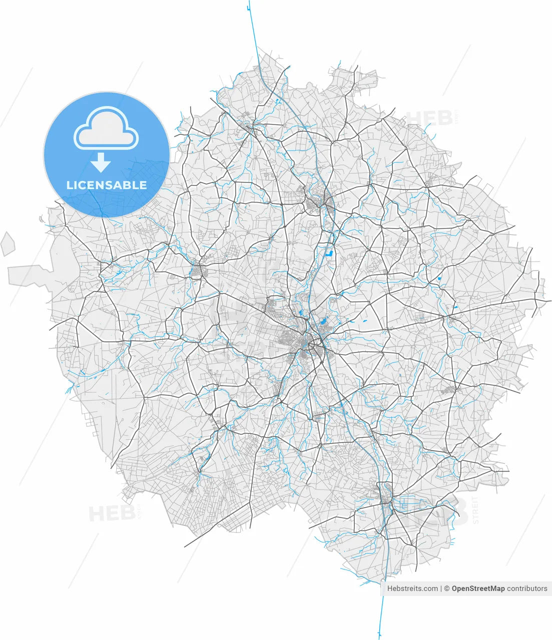 Uelzen, Lower Saxony, Germany, high resolution vector map - Instant download PDF and JPG