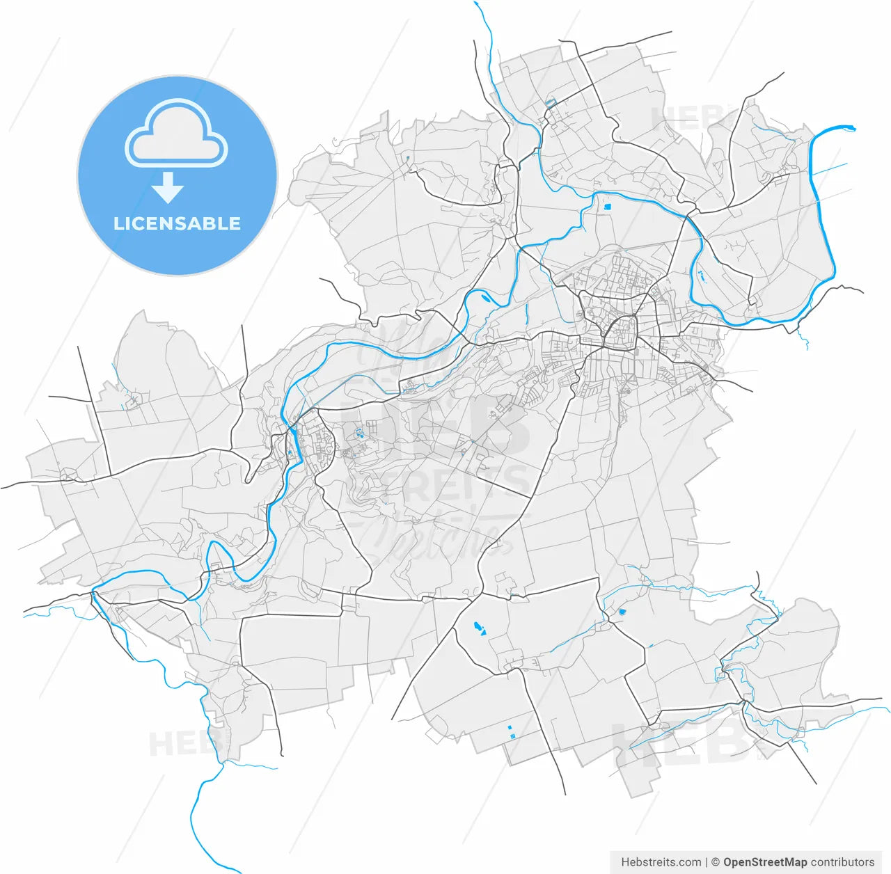 Naumburg (Saale), Saxony-Anhalt, Germany, high resolution vector map - Instant download PDF and JPG