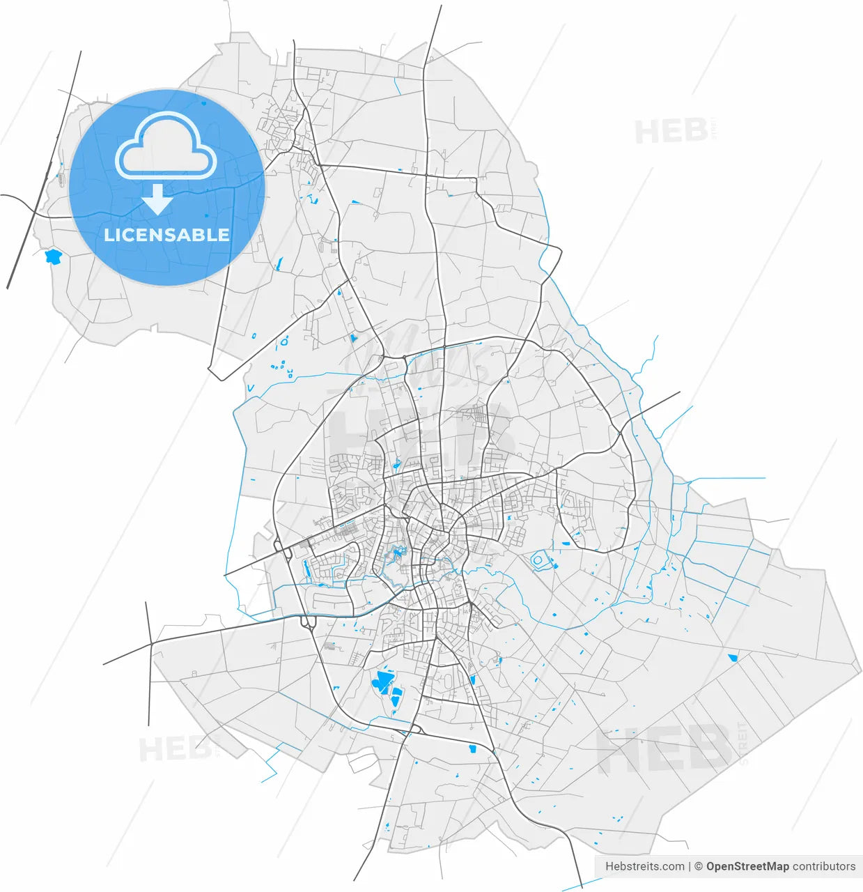 Vechta, Lower Saxony, Germany, high resolution vector map - Instant download PDF and JPG