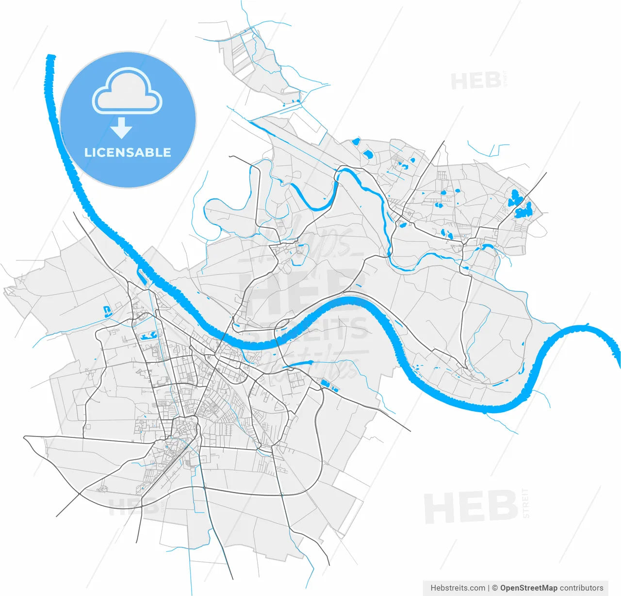 Schonebeck, Saxony-Anhalt, Germany, high resolution vector map - Instant download PDF and JPG