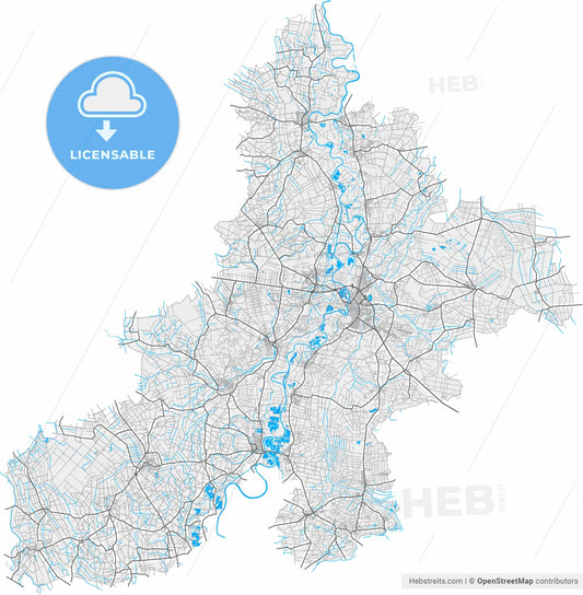 Nienburg/Weser, Lower Saxony, Germany, high resolution vector map - Instant download PDF and JPG