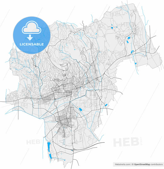 Pécs, Baranya, Hungary, high resolution vector map - Instant download PDF and JPG