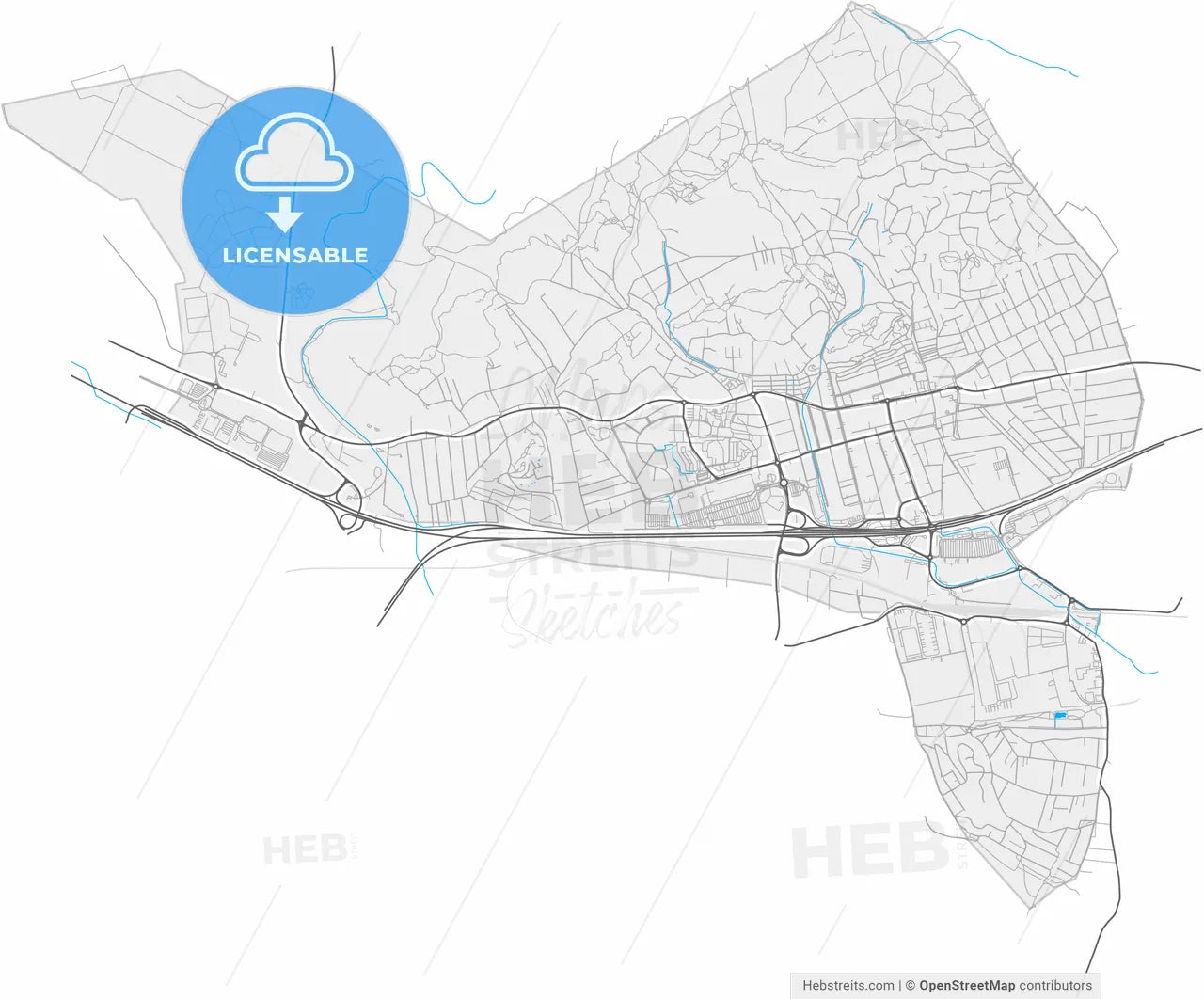 Budaörs, Pest, Hungary, high resolution vector map - Instant download PDF and JPG