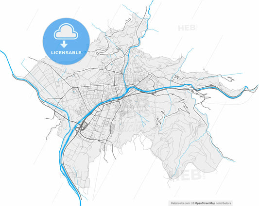 Bolzano, Trentino-Alto Adige/Südtirol, Italy, high resolution vector map - Instant download PDF and JPG