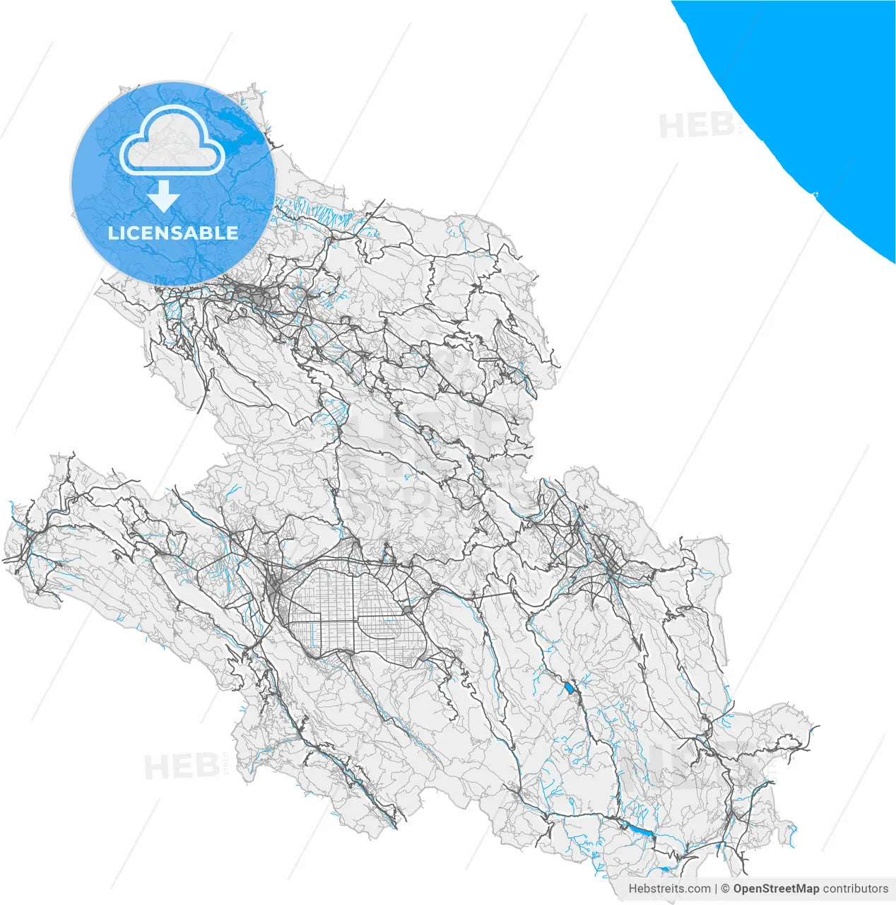 L Aquila, Abruzzo, Italy, high resolution vector map - Instant download PDF and JPG
