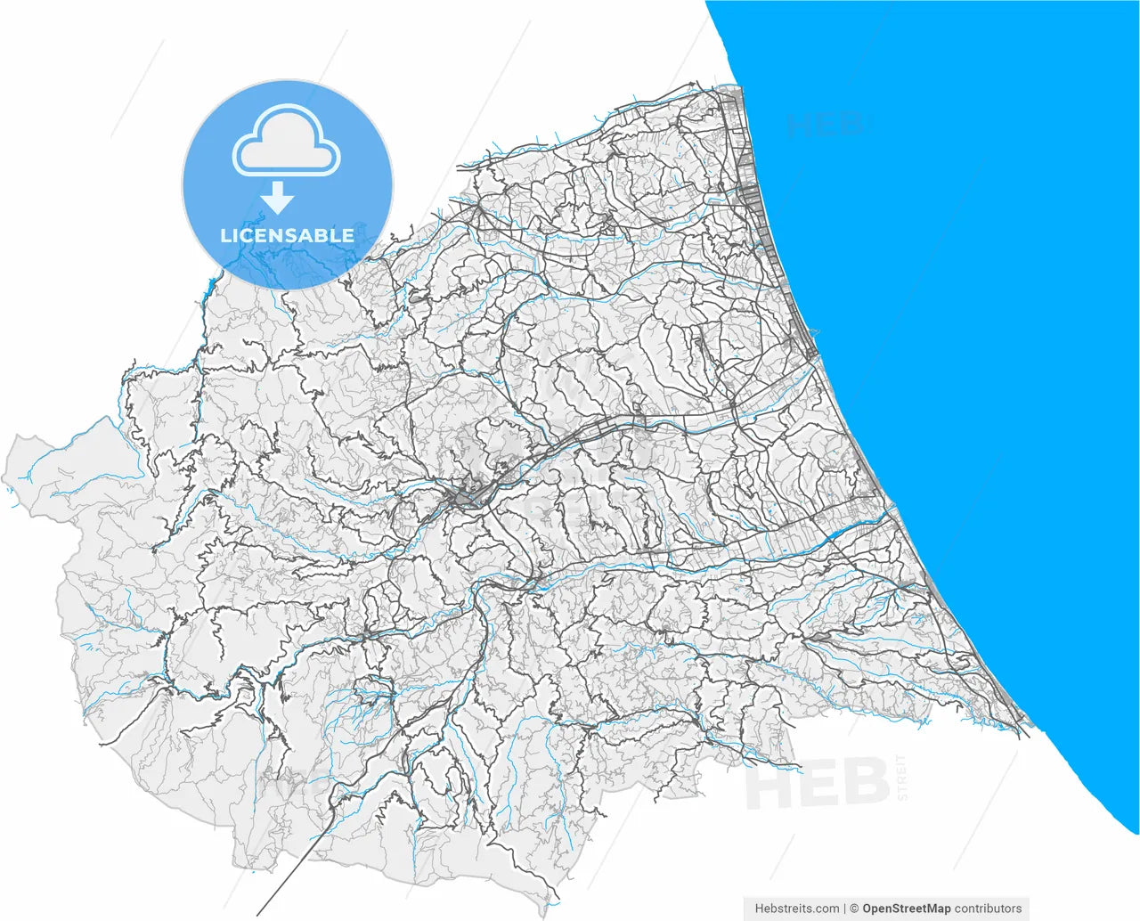 Teramo, Abruzzo, Italy, high resolution vector map - Instant download PDF and JPG