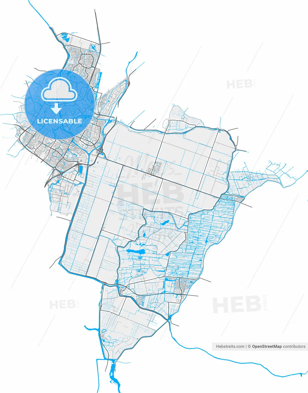 Alkmaar, North Holland, Netherlands, high resolution vector map - Instant download PDF and JPG
