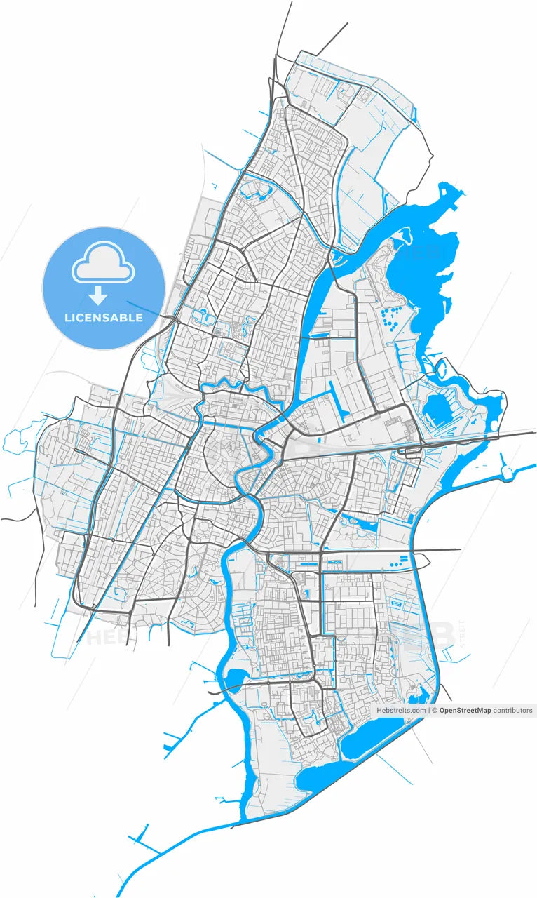Haarlem, North Holland, Netherlands, high resolution vector map - Instant download PDF and JPG