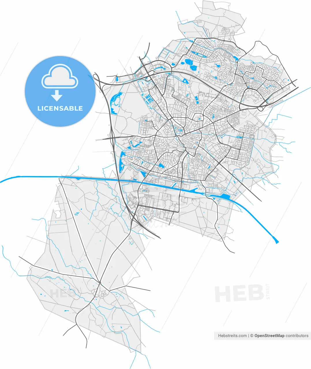 Hengelo, Overijssel, Netherlands, high resolution vector map - Instant download PDF and JPG