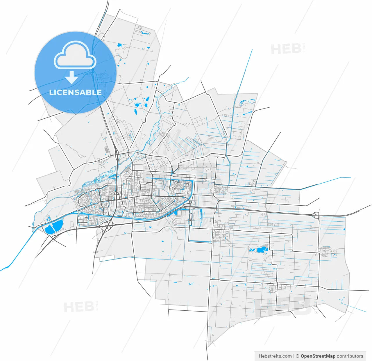 Hoogeveen, Drenthe, Netherlands, high resolution vector map - Instant download PDF and JPG