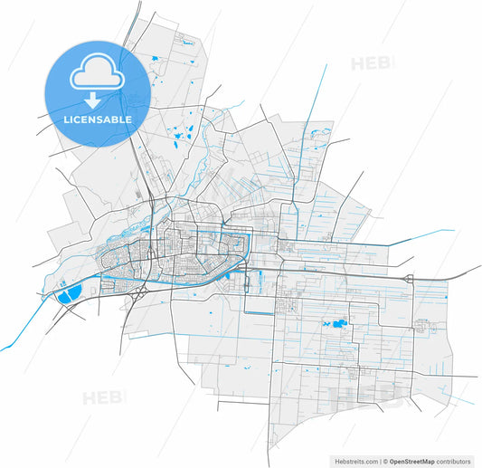 Hoogeveen, Drenthe, Netherlands, high resolution vector map - Instant download PDF and JPG