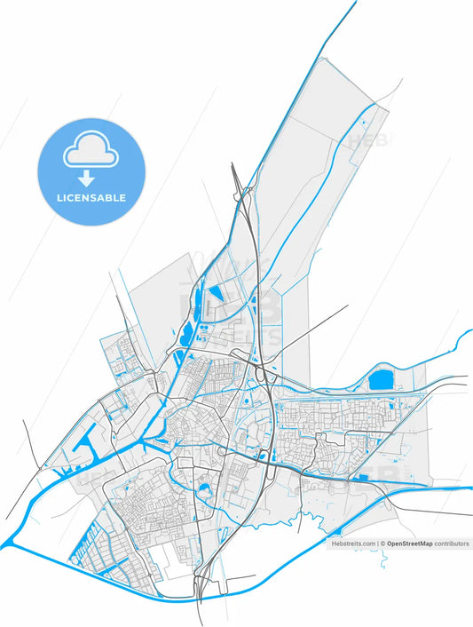 Meppel, Drenthe, Netherlands, high resolution vector map - Instant download PDF and JPG