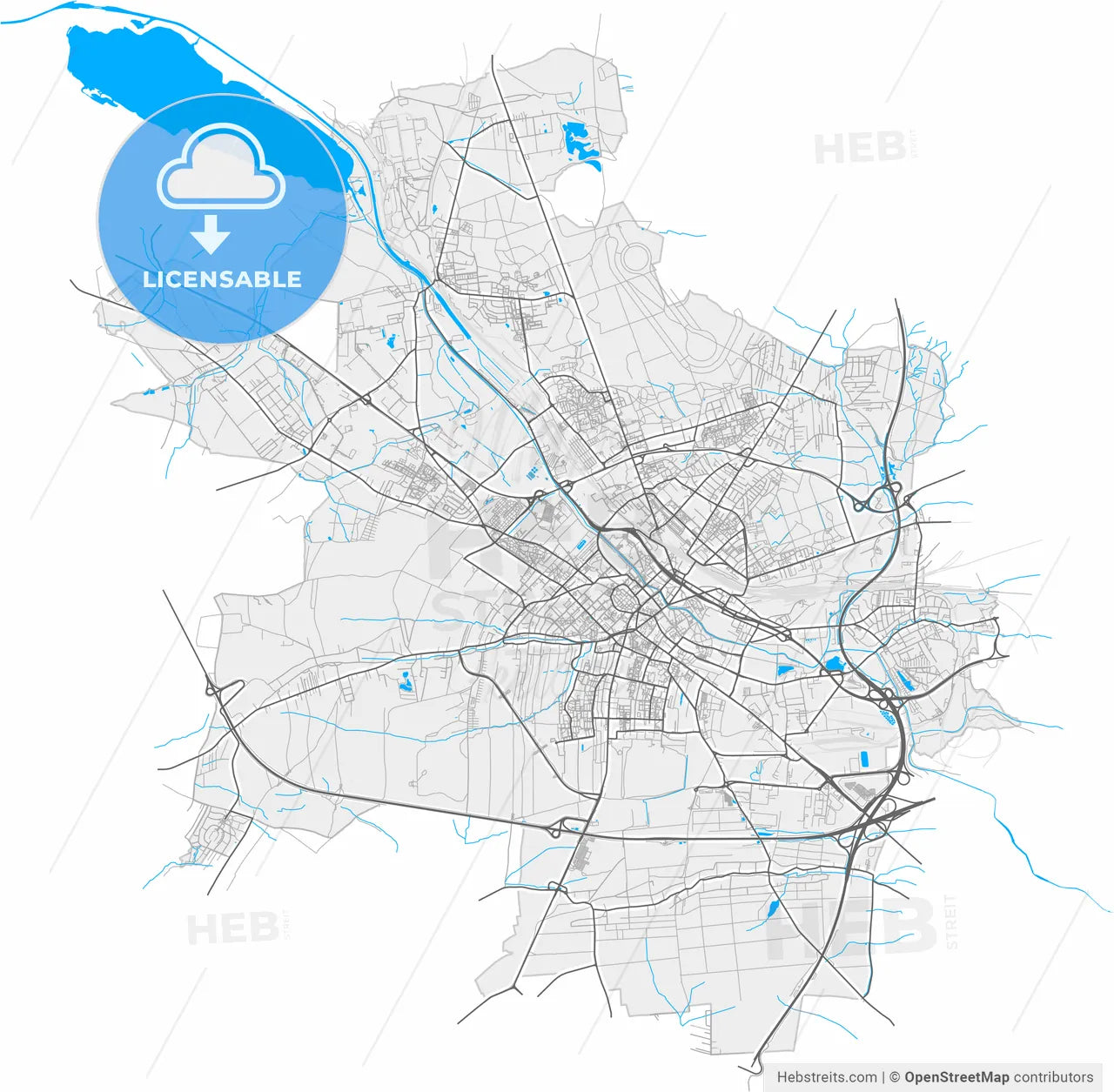 Gliwice, Silesian, Poland, high resolution vector map - Instant download PDF and JPG