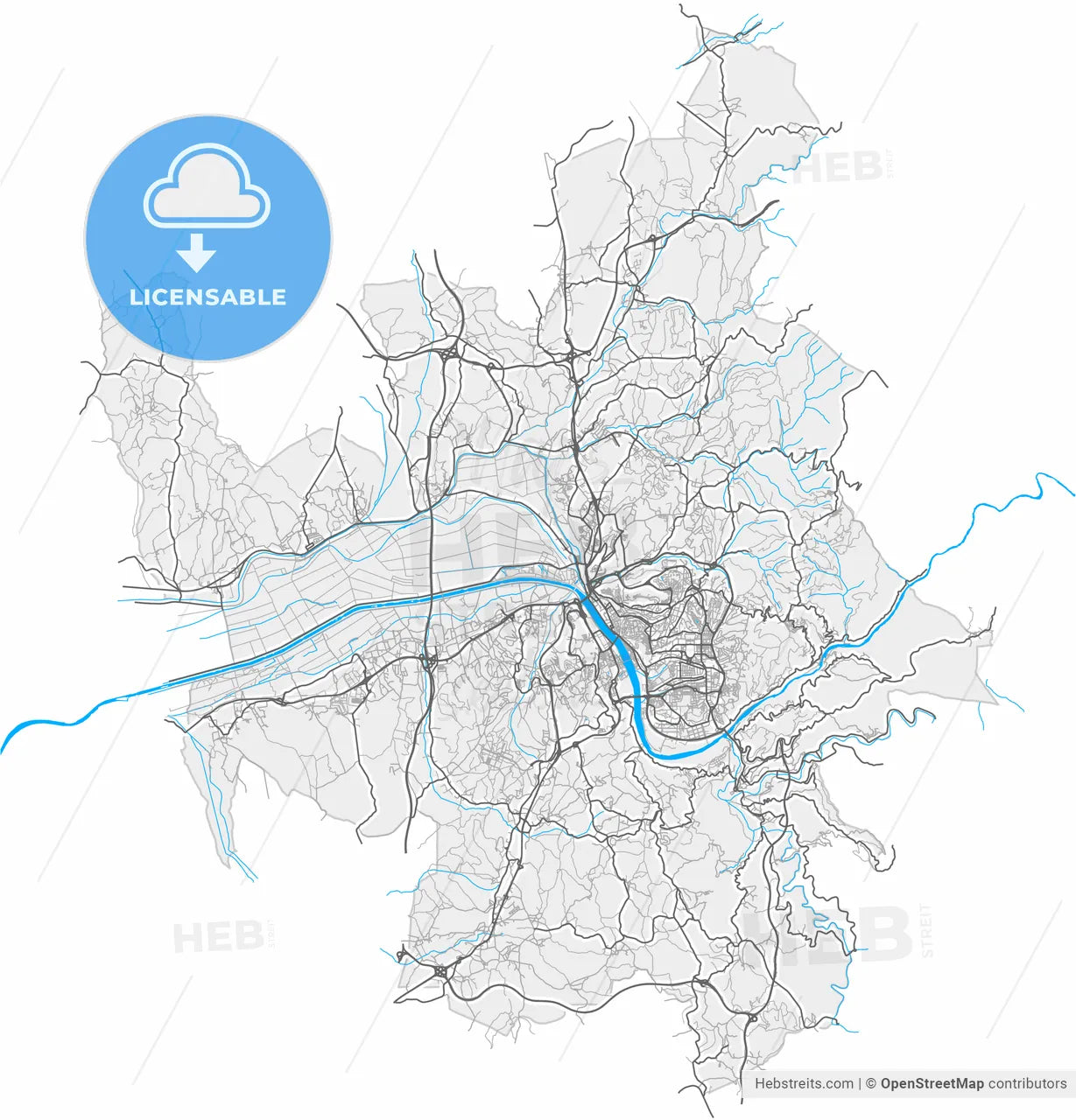 Coimbra, Coimbra, Portugal, high resolution vector map - Instant download PDF and JPG