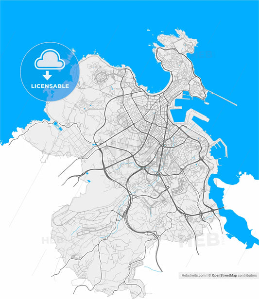 A Coruña, Spain, high resolution vector map - Instant download PDF and JPG