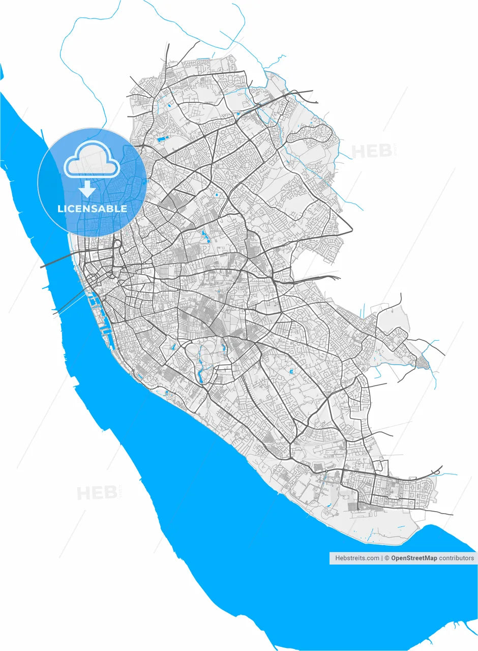 Liverpool, North West England, England, high resolution vector map - Instant download PDF and JPG