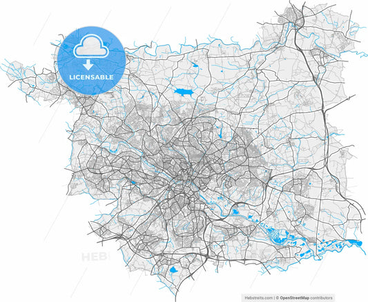 Leeds, Yorkshire and the Humber, England, high resolution vector map - Instant download PDF and JPG
