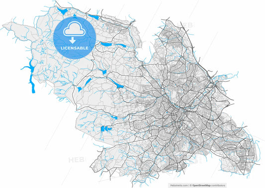 Sheffield, Yorkshire and the Humber, England, high resolution vector map - Instant download PDF and JPG