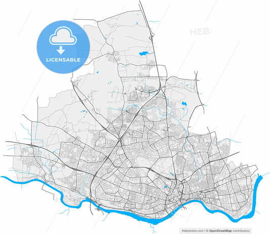 Newcastle upon Tyne, North East England, England, high resolution vector map - Instant download PDF and JPG