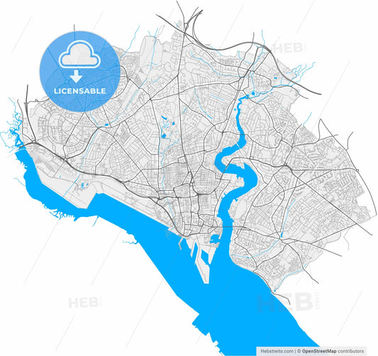 Southampton, South East England, England, high resolution vector map - Instant download PDF and JPG