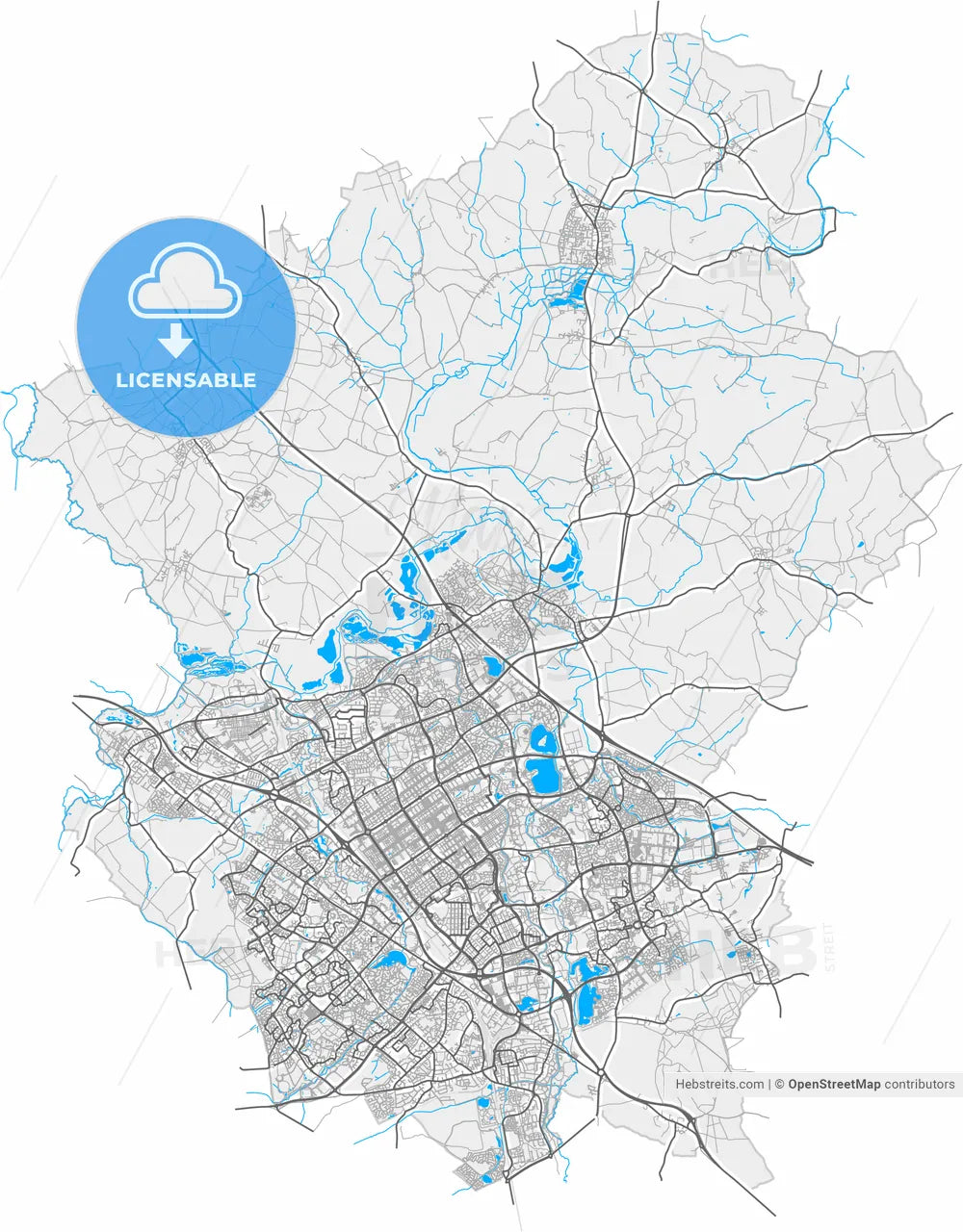 Milton Keynes, South East England, England, high resolution vector map - Instant download PDF and JPG