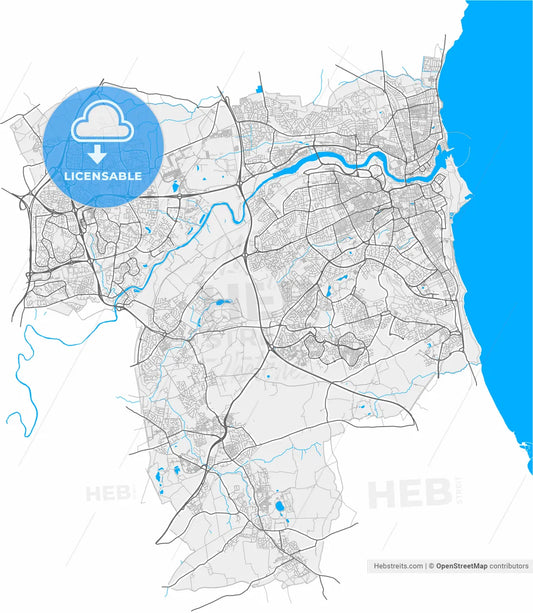 Sunderland, North East England, England, high resolution vector map - Instant download PDF and JPG