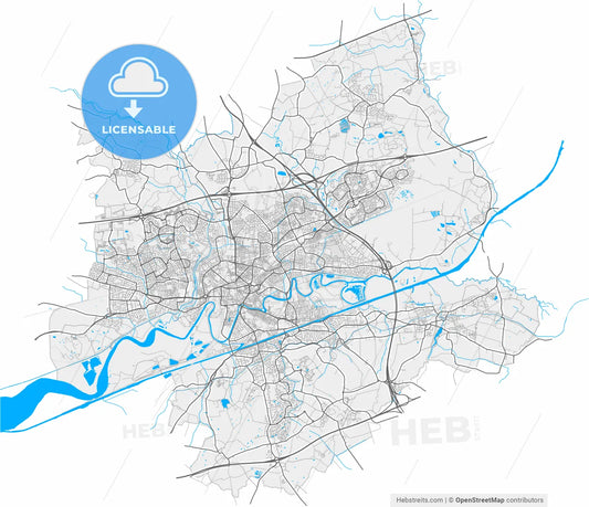 Warrington, North West England, England, high resolution vector map - Instant download PDF and JPG