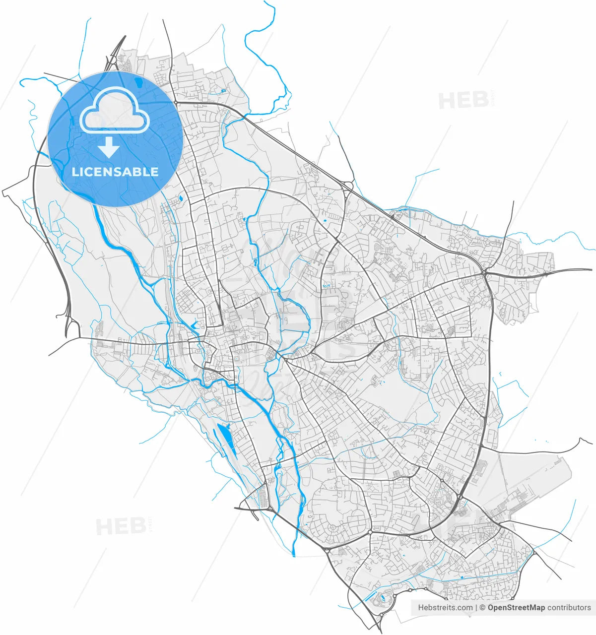 Oxford, South East England, England, high resolution vector map - Instant download PDF and JPG