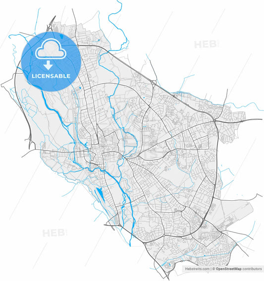 Oxford, South East England, England, high resolution vector map - Instant download PDF and JPG