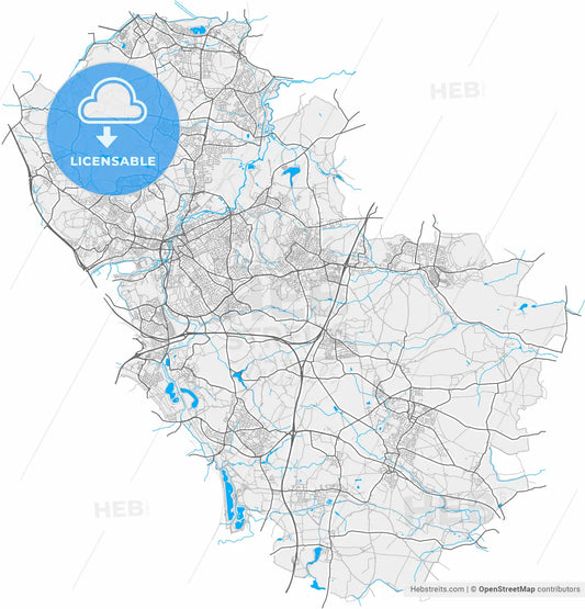 Rotherham, Yorkshire and the Humber, England, high resolution vector map - Instant download PDF and JPG