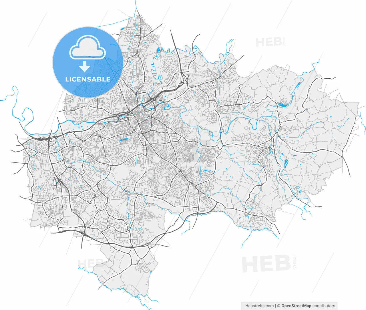 Stockport, North West England, England, high resolution vector map - Instant download PDF and JPG