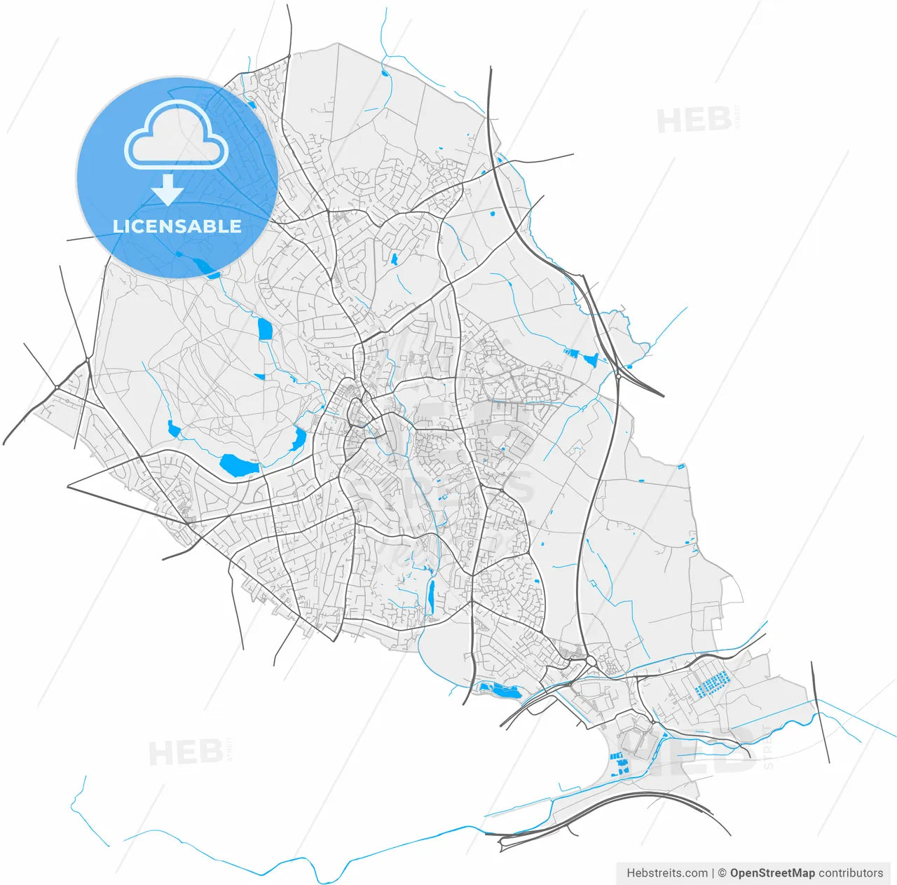 Sutton Coldfield, West Midlands, England, high resolution vector map - Instant download PDF and JPG