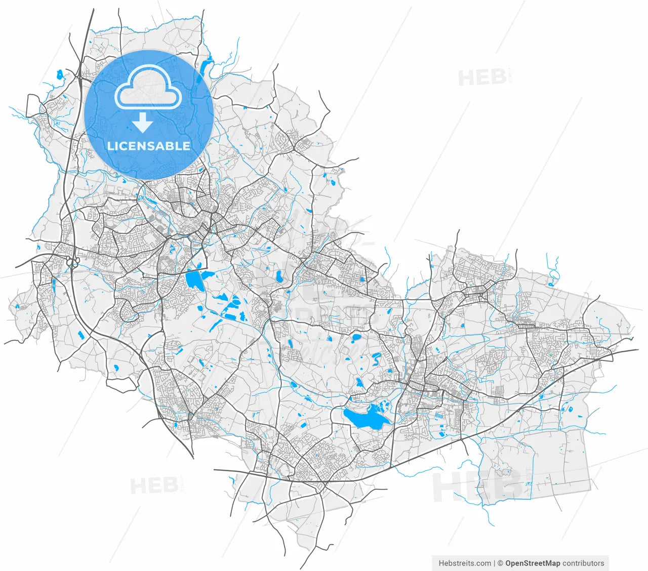 Wigan, North West England, England, high resolution vector map - Instant download PDF and JPG