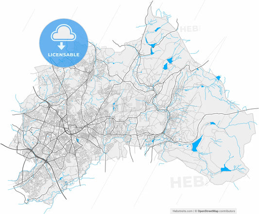Oldham, North West England, England, high resolution vector map - Instant download PDF and JPG