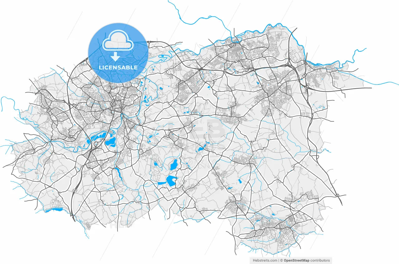 Wakefield, Yorkshire and the Humber, England, high resolution vector map - Instant download PDF and JPG
