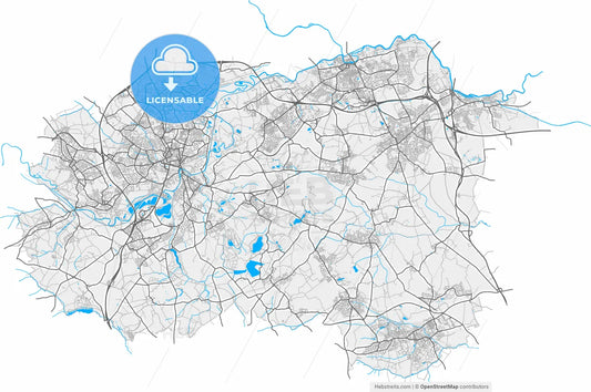Wakefield, Yorkshire and the Humber, England, high resolution vector map - Instant download PDF and JPG