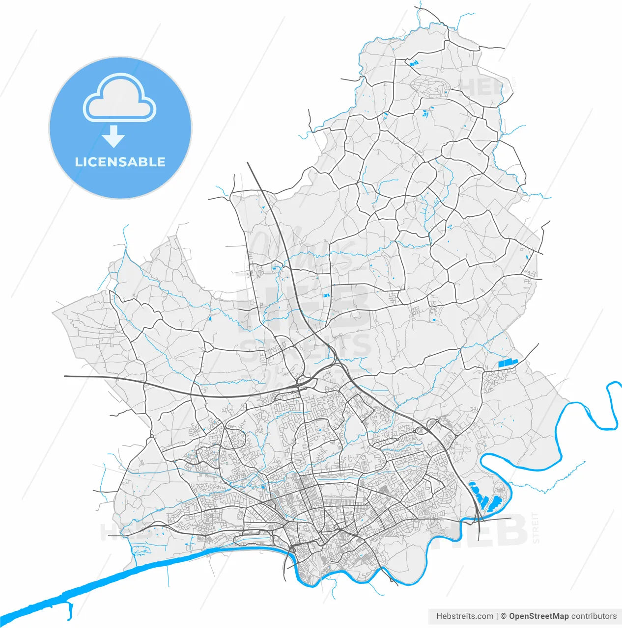 Preston, North West England, England, high resolution vector map - Instant download PDF and JPG