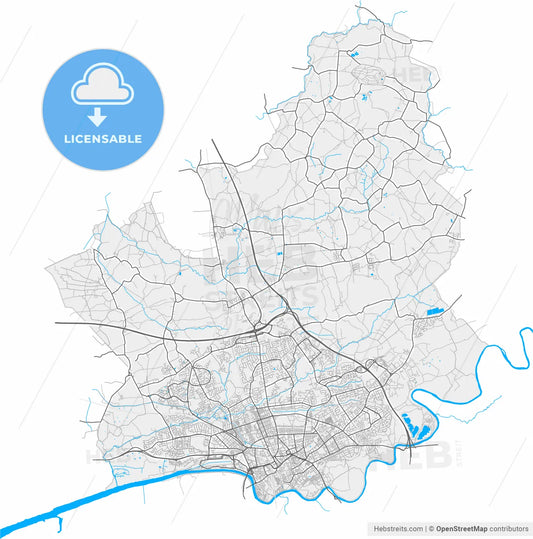 Preston, North West England, England, high resolution vector map - Instant download PDF and JPG