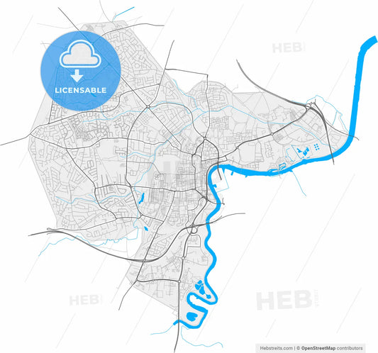 Stockton-on-Tees, North East England, England, high resolution vector map - Instant download PDF and JPG