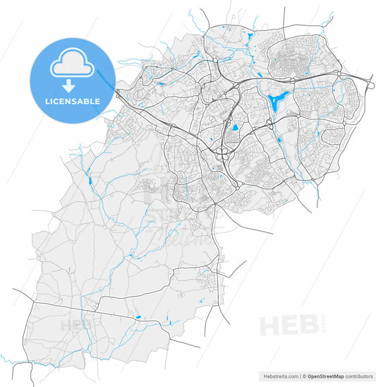 Redditch, West Midlands, England, high resolution vector map - Instant download PDF and JPG