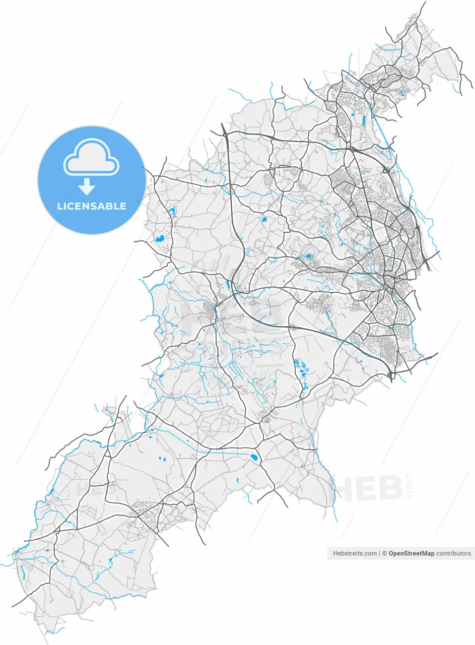 Newcastle-under-Lyme, West Midlands, England, high resolution vector map - Instant download PDF and JPG