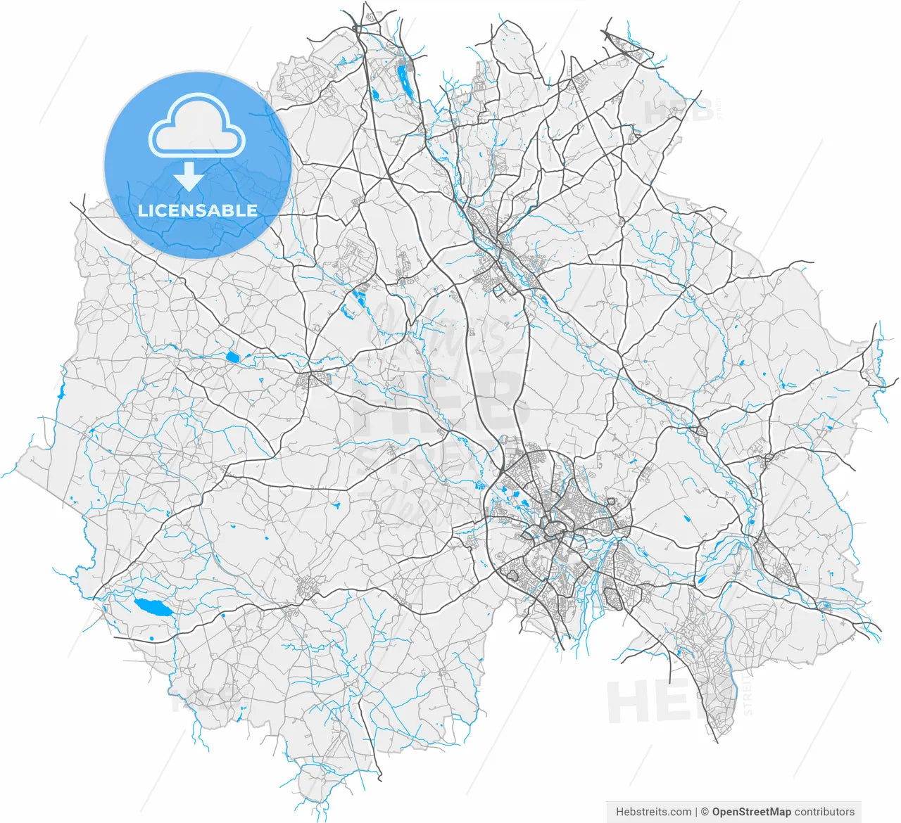 Stafford, West Midlands, England, high resolution vector map - Instant download PDF and JPG