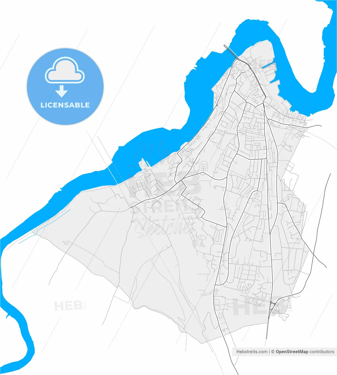 Rochester, South East England, England, high resolution vector map - Instant download PDF and JPG