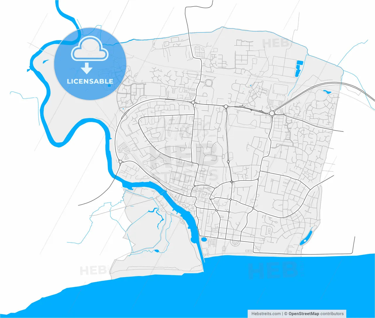 Littlehampton, South East England, England, high resolution vector map - Instant download PDF and JPG