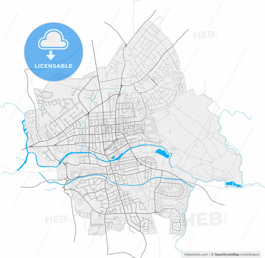 Royal Leamington Spa, West Midlands, England, high resolution vector map - Instant download PDF and JPG