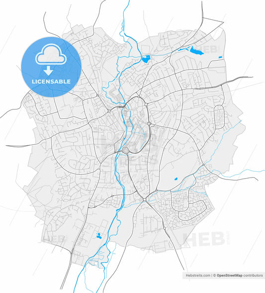 Kidderminster, West Midlands, England, high resolution vector map - Instant download PDF and JPG