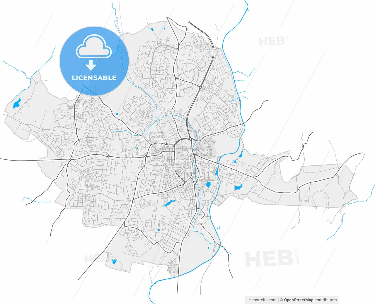 Macclesfield, North West England, England, high resolution vector map - Instant download PDF and JPG