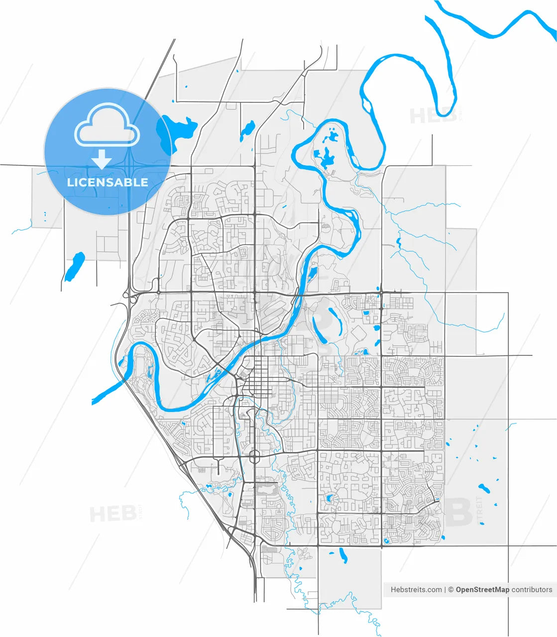 Red Deer, Alberta, Canada, high resolution vector map - Instant download PDF and JPG